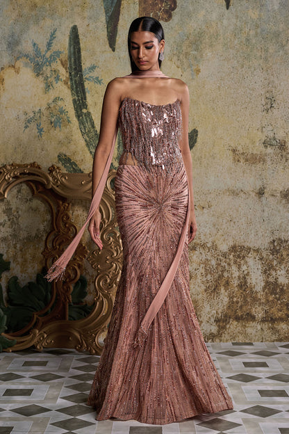COPPER  EMBELLISHED SKIRT SET