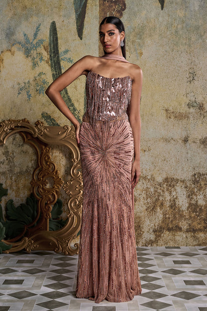 COPPER  EMBELLISHED SKIRT SET